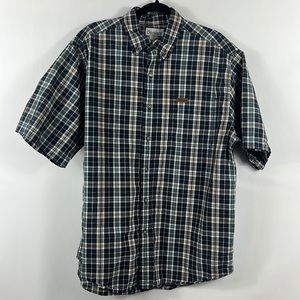 Carhartt Men's Blue Plaid Relaxed Fit Short Sleeve Button Down Shirt Size M
